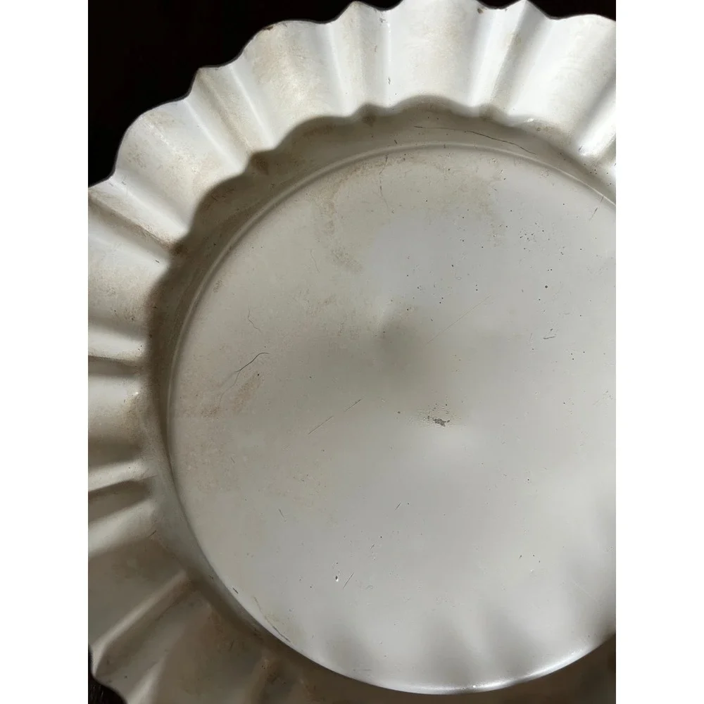 Vintage Nordic Ware Orange Enameled Metal Flan Pan Scalloped Recipe 10.5